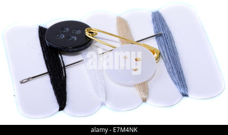 Macro shot of an emergency sewing kit on white Stock Photo