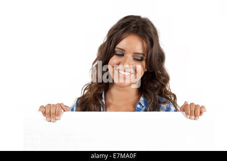 the girl with white board isolated Stock Photo