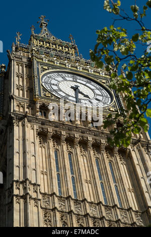 Details of the newly named Elizabeth Tower at the Houses of Parliament in London Stock Photo