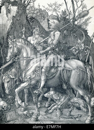 This woodcut, dating to 1513, by Durer is titled Knight, Death, and Devil. Durer called it The Knight. Stock Photo