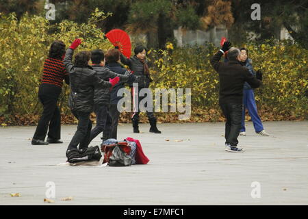 Chinese people doing tai chi at Parc de la Villette, Cité des sciences et de l’industrie, Paris, France. Stock Photo