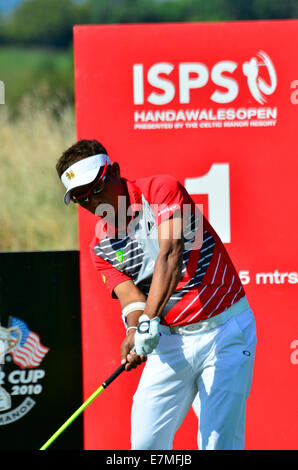 Newport, Wales, UK. 21st Sept 2014. Thongchai Jaidee from THA tees of on the 1st at the Final Day ot The Wales Open Golf. Robert Timoney/AlamyLiveNews Stock Photo
