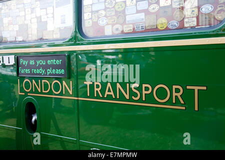 A green bus at the St Christopher's Hospice Classic Car Show which took place in Orpington, Kent Stock Photo