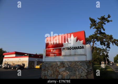 Vancouver, BC Canada - August 17,  2014 : One side of Petro Canada gas station in Vancouver BC Canada. The company retained the Stock Photo