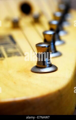 Close up of a guitar bridge Stock Photo