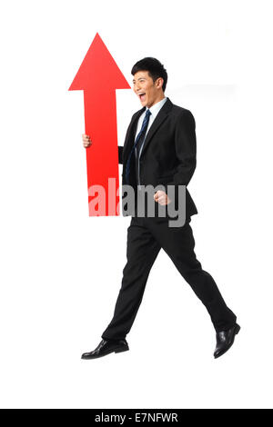 Young businessman with red Arrow on Back, back view Stock Photo - Alamy
