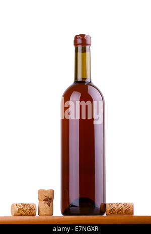 wine bottle and corks  isolated on  white background Stock Photo