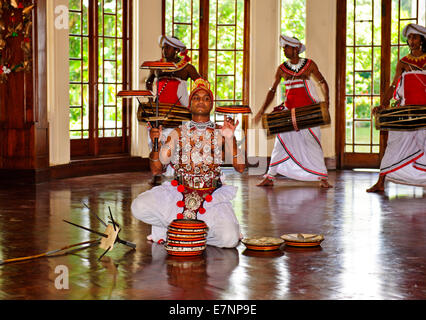 Kandyan Dancers in Costumes,The three classical dance forms differ in their styles, body-movements and gestures,Kandy,Sri Lanka Stock Photo