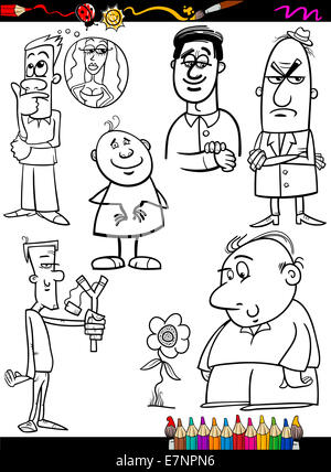 Coloring Book or Page Cartoon Illustration of Black and White Funny People Characters Set Stock Photo