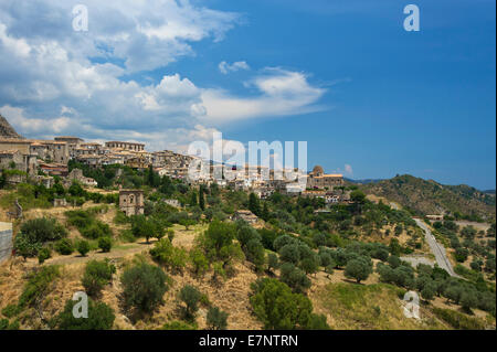 Italy, Europe, Calabria, outside, day, nobody, Stilo, town view, town, city, urban, municipal, Stock Photo