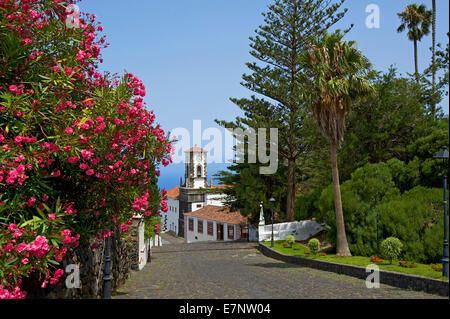 Canaries, Canary islands, isles, La Palma, Spain, Europe, outside, day, nobody, church, architecture, building, construction, re Stock Photo