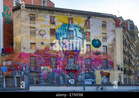 Barcelona, Catalonia, City, Spain, Europe, architecture, art, colourful, downtown, graffiti, paint, weird, mural Stock Photo