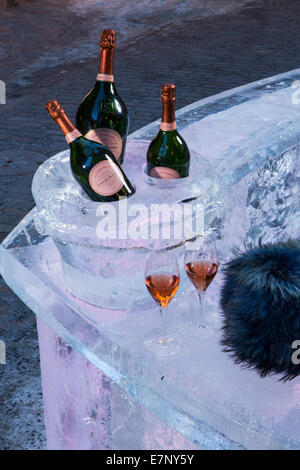 Ice, ice bar, Saint Moritz, St. Moritz, canton, GR, Graubünden, Grisons, Upper Engadine, Champagne, Switzerland, Europe, Stock Photo