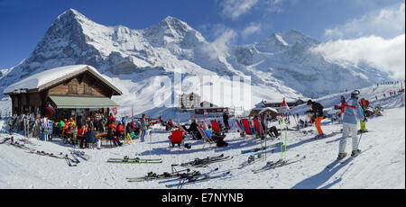 Ski, ski tourist, Kleine Scheidegg, Eiger, monk, Mönch, Jungfrau, mountain, mountains, ski, skiing, Carving, winter, winter spor Stock Photo