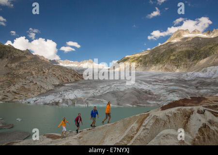 Gletsch VS, walking, hiking, Rhone glacier, Furka Pass, canton, VS, Valais, footpath, walking, hiking, glacier, ice, moraine, mo Stock Photo