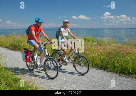 Lake Constance, biker, horn, heart route, bicycle, bicycles, bike, riding a bicycle, canton, TG, Thurgau, Switzerland, Europe, c Stock Photo