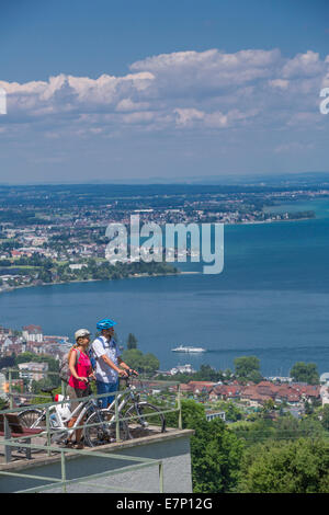 Lake Constance, biker, Lake Constance, Rorschach, heart route, bicycle, bicycles, bike, riding a bicycle, SG, canton St. Gallen, Stock Photo
