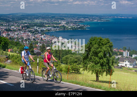 Lake Constance, biker, Lake Constance, Rorschach, heart route, bicycle, bicycles, bike, riding a bicycle, SG, canton St. Gallen, Stock Photo
