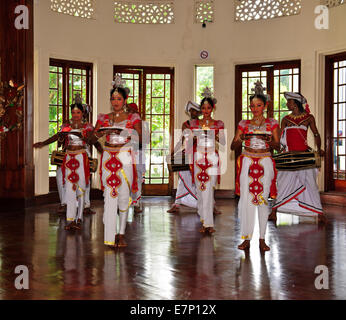 Kandyan Dancers in Costumes,The three classical dance forms differ in their styles, body-movements and gestures,Kandy,Sri Lanka Stock Photo