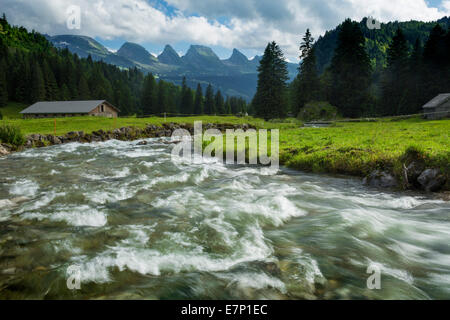 Toggenburg, Aelpli, Unterwasser, Churfirsten, river, flow, body of water, water, SG, canton St. Gallen, Thur, Switzerland, Europ Stock Photo