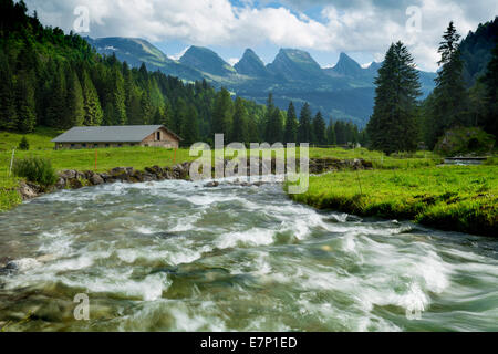 Toggenburg, Aelpli, Unterwasser, Churfirsten, river, flow, body of water, water, SG, canton St. Gallen, Thur, Switzerland, Europ Stock Photo