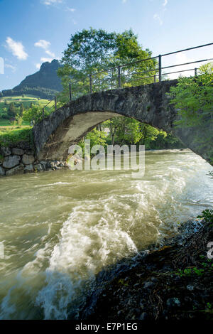 Toggenburg, Thurbrücke, Stein, river, flow, body of water, water, SG, canton St. Gallen, Thur, bridge, Switzerland, Europe, Stock Photo