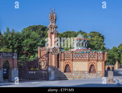 Gaudi, Guell, Pedralbes, Finca, architecture, art, artistic, Barcelona, Catalonia, detail, dragon, entrance, gate, iron, Spain, Stock Photo