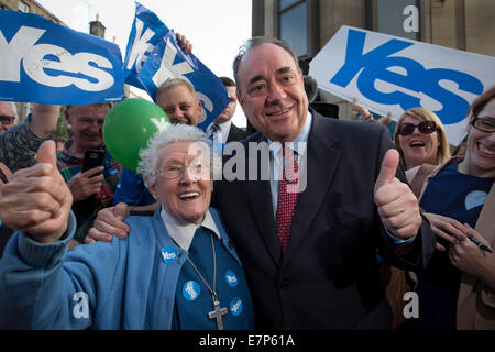 Scotland's First Minister Alex Salmond MSP is pictured with a supporter called Sister Elizabeth at an event in Perth. Stock Photo
