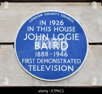 London, England, UK. Blue Plaque: 'In 1926 in this house, John Logie Baird (1888-1946) first demonstrated television'. 22 Frith Stock Photo