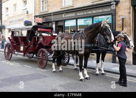 Bath City Center attractions.  Somerset City. horse drawn carriage Stock Photo