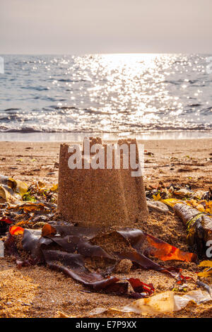 Sand castle on Hope Cove beach, Devon, England, United Kingdom. Stock Photo