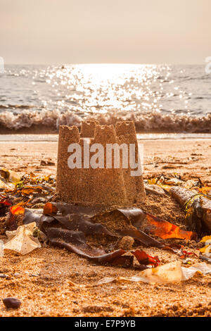 Sand castle on Hope Cove beach, Devon, England, United Kingdom. Stock Photo