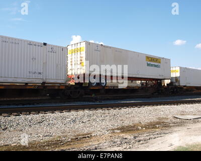 Double Stacked Shipping Containers and Intermodal Railcars of Supply ...