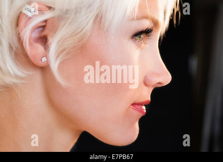 Profile of blonde woman Stock Photo