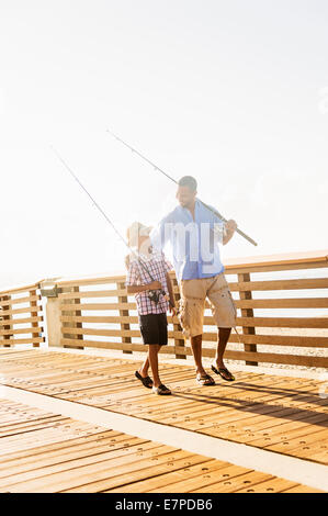 USA, Florida, Jupiter, Father and son (10-11) fishing Stock Photo