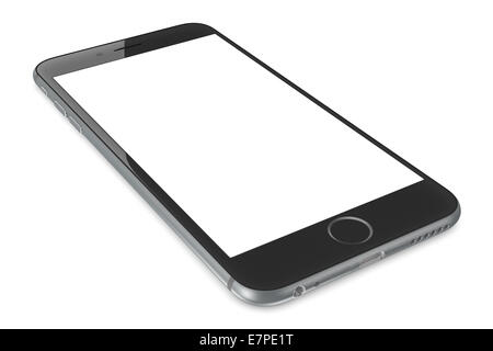 Apple Space Gray iPhone 6 Plus with white blank screen. Stock Photo