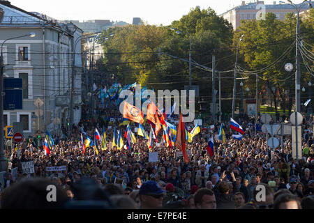 Moscow, Russia - September 21, 2014. Peace March against war with Ukraine Stock Photo
