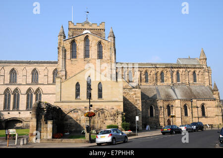 Hexham Abbey, central to the life of the town of the same name. The town is situated in Northumberland in the north of England. Stock Photo