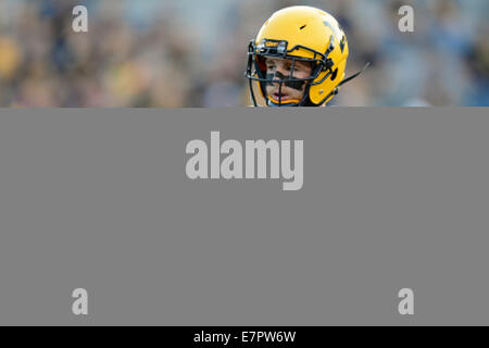 Morgantown, West Virginia, USA. 17th Feb, 2013. West Virginia Mountaineers tight end GARRTT HOPE (42) warms up prior to the Big 12 conference football game being played at Mountaineer Field in Morgantown, WV. The Sooners beat the Mountaineers 45-33. © Ken Inness/ZUMA Wire/Alamy Live News Stock Photo