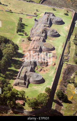 Aerial view of the Tarascan ruins at Tzintzuntzan, Michoacan, Mexico. Stock Photo