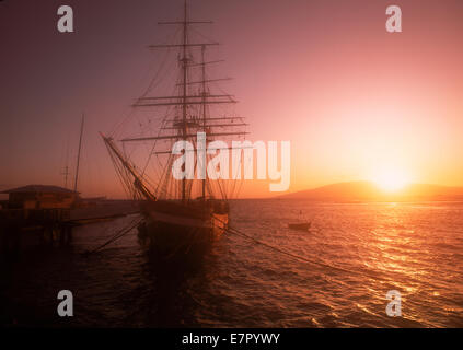 Schooner anchored in Lahaina on Island of Maui at sunset Stock Photo