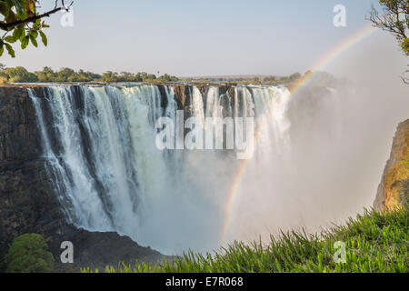 Fast shutter speed Victoria Falls view with rainbow Stock Photo