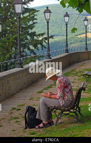 Chianti, Radda in Chianti, Woman painting, Tuscany landscape, Siena Province, Tuscany, Italy, Stock Photo
