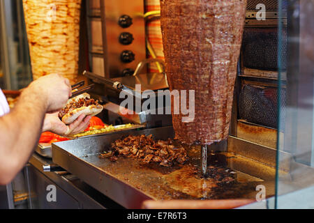 Turkish Doner Kebab Chicken and Meat at the restaurant Stock Photo