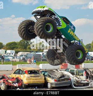 Monster Truck called Swamp Thing driven by Tony Dixon, performing at Santa Pod. Stock Photo