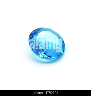 Very beautiful precious blue stone on a white background. Stock Photo