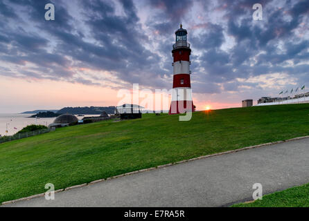 Sunset over Smeaton's Tower the lighthouse that stands on the Hoe in Plymouth, Devon Stock Photo
