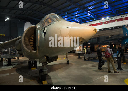 BAC Concorde 002 inside halls of Royal Navy Fleet Air Arm Museum, Yeovilton,Somerset,  Europe's largest Naval Aviation Museum. Stock Photo