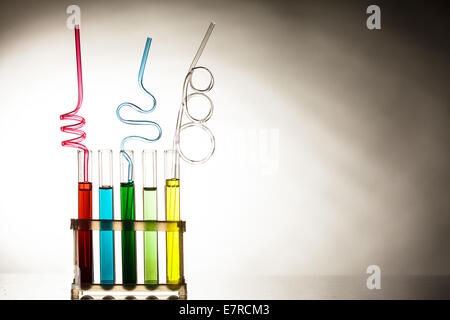 Cocktails in test tubes - creative alcohol bar drinks Stock Photo