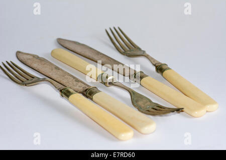 Old EPNS fish knives and forks Stock Photo